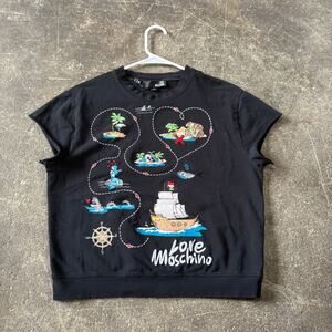 Love Moschino Pirate Ship Sweater Womens S 2 Black Cap Sleeve Embroidered